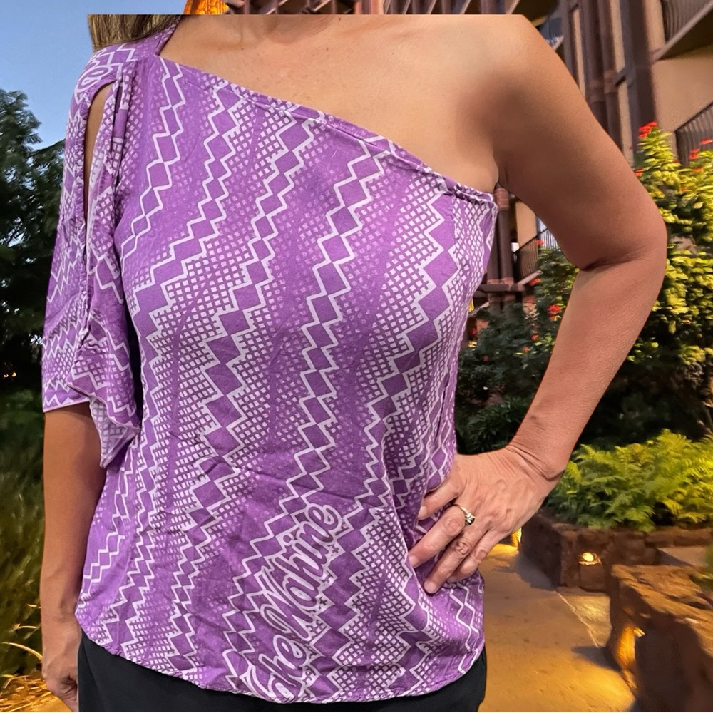 Nahe Wahine Ladies Hawaiian One Shoulder Top Size XS Purple Aloha Print